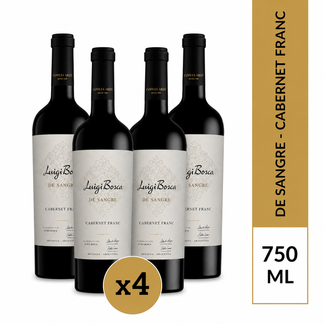 Combo de 4 Vinos Tinto Luigi Bosca De Sangre Cabernet Franc, 750 ml / 25.3 oz