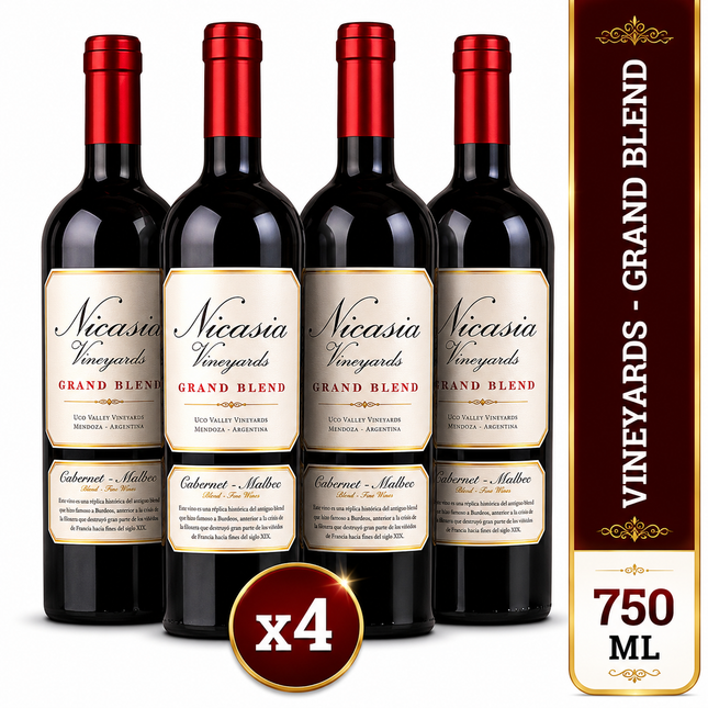 Combo de 4 Vinos Tinto Catena Zapata Nicasia Grand Blend, 750 ml / 25.36 oz