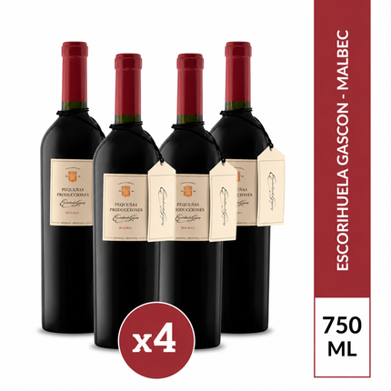 Combo de 4 Vinos Tinto Escorihuela Gascon Pequeñas Producciones Malbec, 750 ml / 25.36 oz