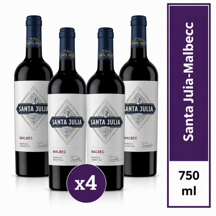 Combo de 4 Vinos Tinto Santa Julia Malbec, 750 ml / 25.36 oz