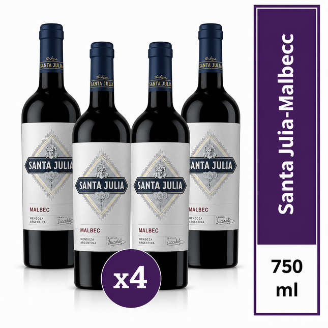 Combo de 4 Vinos Tinto Santa Julia Malbec, 750 ml / 25.36 oz
