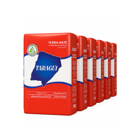 Taragüí Yerba Mate Clásica Con Palo Pack x6 – 1 kg cada unidad / 35.2 oz each – yerba argentina intensa y equilibrada