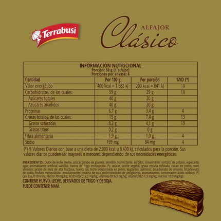 Simple Classic Chocolate Alfajor TerrabuSi, 50 gr / 1.76 oz (Pack of 4)