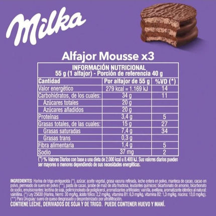 Alfajor Milka Mousse Triple, 55 g / 1.94 oz (Pack of 6)
