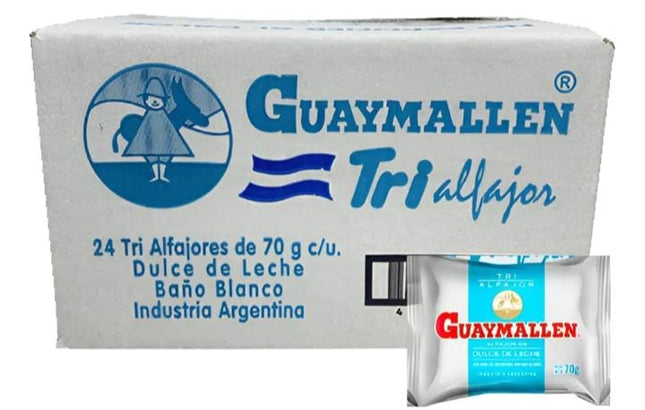Alfajor Guaymallen Triple Blanco con Dulce de Leche, 70 g / 2.46 oz (Original box of 24)