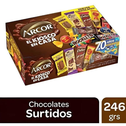 Arcor, kiosco en casa, caja surtido de chocolates  tradicionales, 246g
