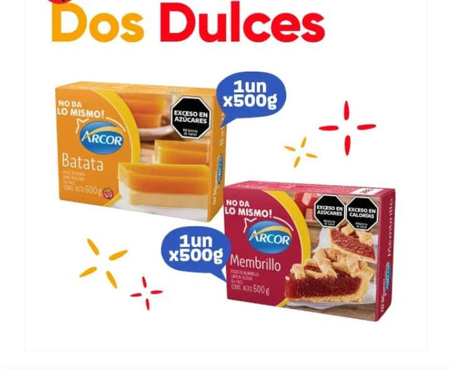 Arcor , dulce de batata /Membrillo. Combo mixto 500g cada unidad