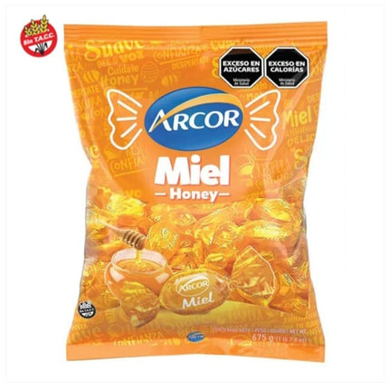 Caramelos Arcor Miel cristal  rellenos con miel suave. Bolsa 675g