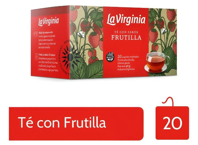 Te La Virginia  con frutilla. Caja 20 saquitos individuales. 40g