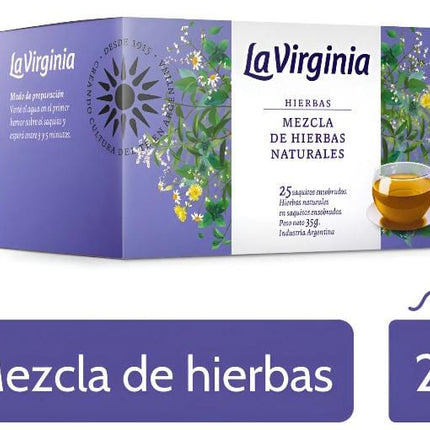 La Virginia Té De Hierbas. Caja 25 saquitos individuales. 35g