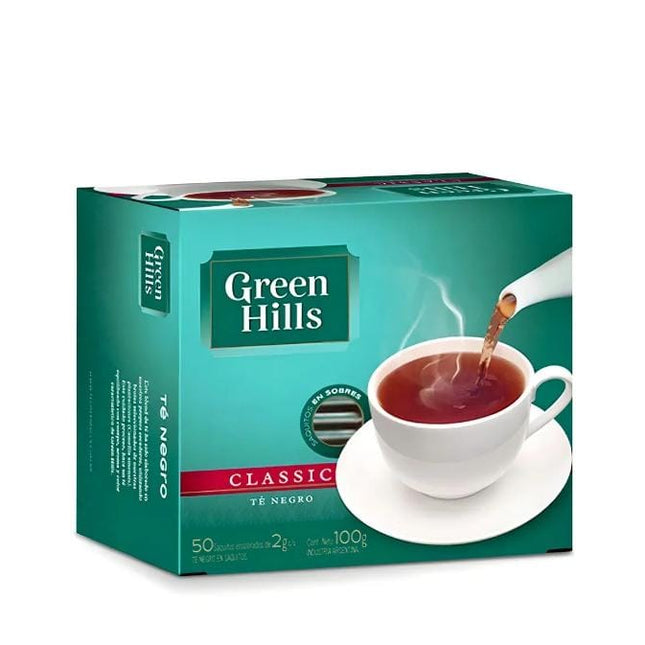 Te Negro Green Hills clasico, caja 50 saquitos individuales, 100g/3,53oz