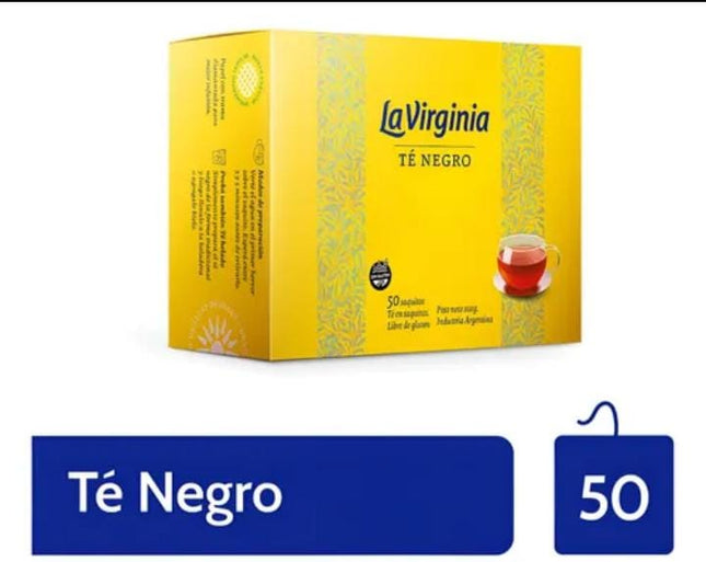 Te Negro La Virginia clasico , caja 50 saquitos individuales, 100g / 3,53oz