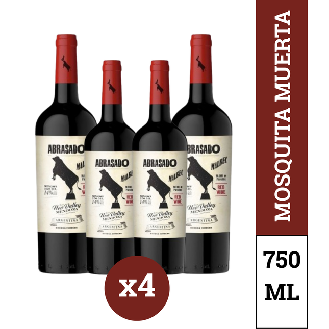 Abrasado Malbec Pack x4 – 750 ml / 25.3 oz cada botella – Vino Tinto Argentino de Mendoza