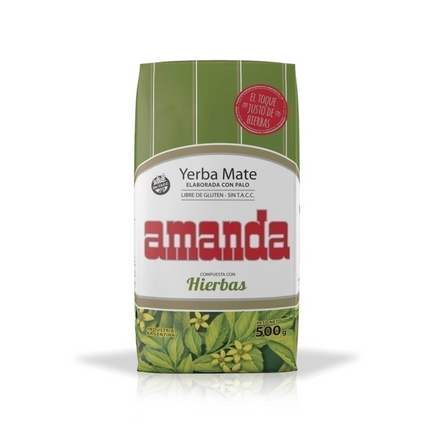 Amanda Yerba Mate Compuesta con Hierbas 500 g – Yerba mate argentina con blend herbal fresco y aromático