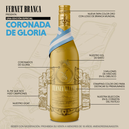 Combo de 4 Fernet Argentino Branca Edicion Mundial, 750 ml / 25.36 oz