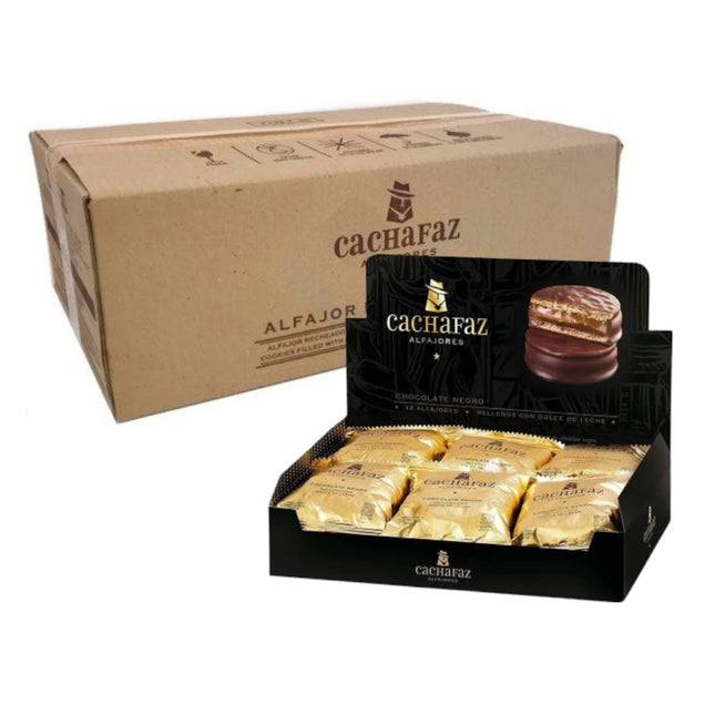 Alfajor Cachafaz de Chocolate Negro con Dulce de Leche, (12 units) 720 g / 25.39 oz (Original box of 6 packs)