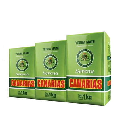 Canarias Yerba Mate Serena Pack x3 – 1 kg cada unidad / 35.2 oz each – yerba uruguaya compuesta con hierbas