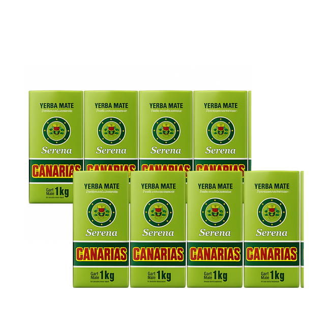 Canarias Yerba Mate Serena Pack x8 – 1 kg cada unidad / 35.2 oz each – yerba uruguaya compuesta con hierbas