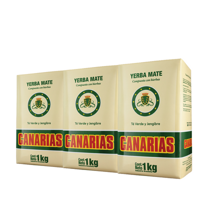Canarias Yerba Mate Té Verde y Jengibre Pack x3 – 1 kg cada unidad / 35.2 oz each – yerba uruguaya compuesta con té verde y jengibre