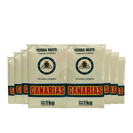 Canarias Yerba Mate Té Verde y Jengibre Pack x8 – 1 kg cada unidad / 35.2 oz each – yerba uruguaya compuesta con té verde y jengibre