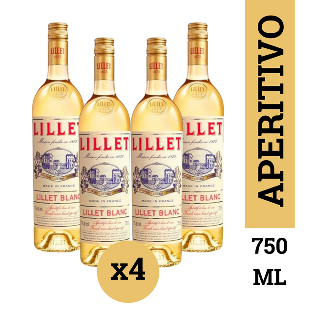 Combo de 4 Lillet Blanc Aperitivo Francés, 750 ml / 25.3 oz