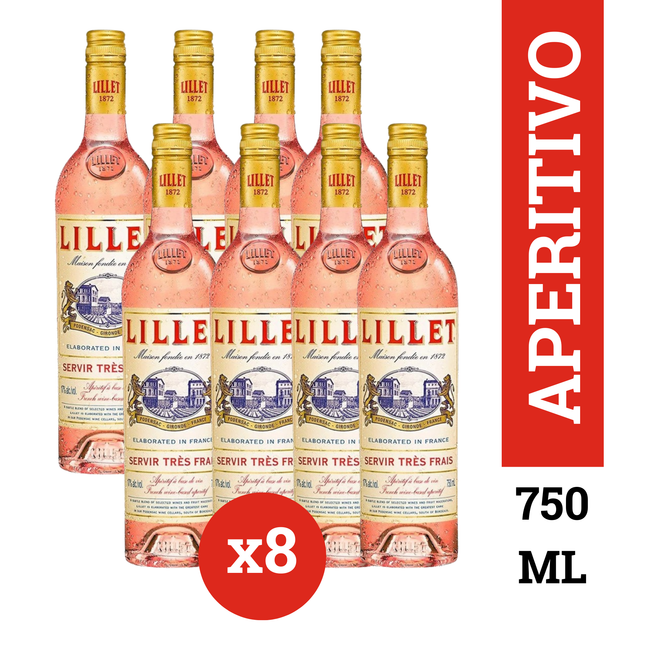 Combo de 8 Lillet Rosé Aperitivo Francés, 750 ml / 25.3 oz