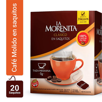 Ground coffee in bags Without TACC La Morenita, 100 g / 3.52 oz (Box of 20 bags)