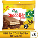Oblea ChocoBar de arroz bañada en chocolate Sin TACC Gallo, 20 g / 0,02 oz (3 unidades)