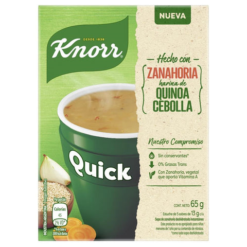 Sopa Quick Hecha con Zanahoria, Harina de Quinoa y Cebolla Knorr, 65 g / 2,29 oz (5 sobres)