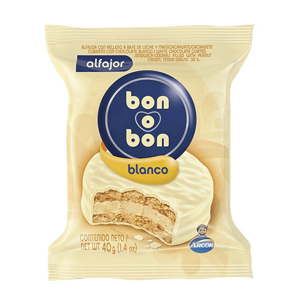 White Bon or Bon Simple chocolate Alfajor, 40 g / 1.41 oz (Pack of 6 units)