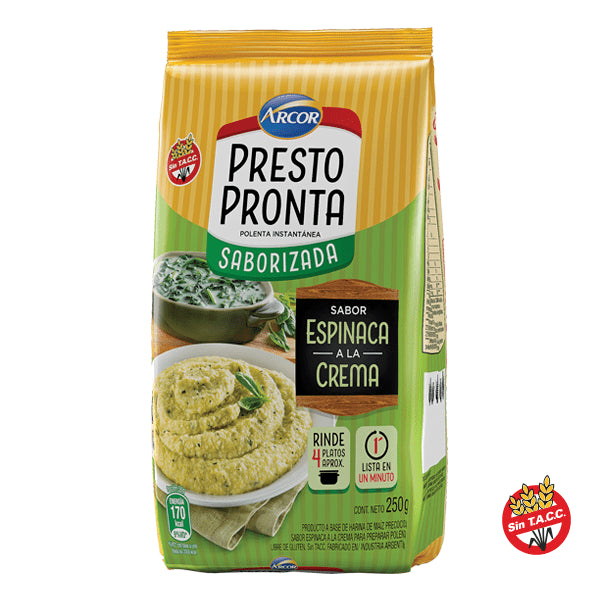 Polenta Sabor Espinaca a la Crema Presto Pronta Sin Tacc, 250 g / 8,81 oz