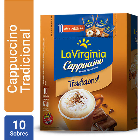Cappuccino Tradicional en sobres La Virginia Sin TACC, 12,5 g / 0,44 (Caja de 10 sobres)