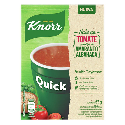 Sopa Quick Hecha con Tomate, semillas de Amaranto y Albahaca Knorr, 63 g / 2,22 oz (5 sobres)