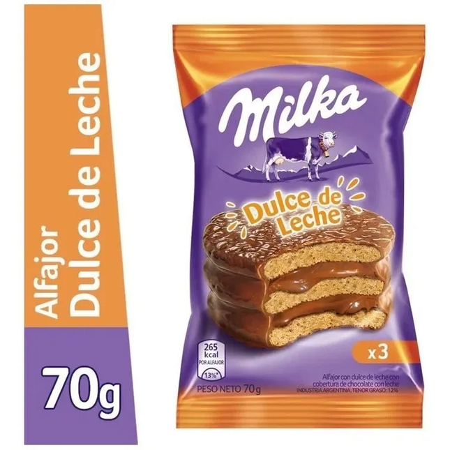 Milka Triple Alfajor with Dulce de Leche and Milk Chocolate, 70 g (Pack of 6)