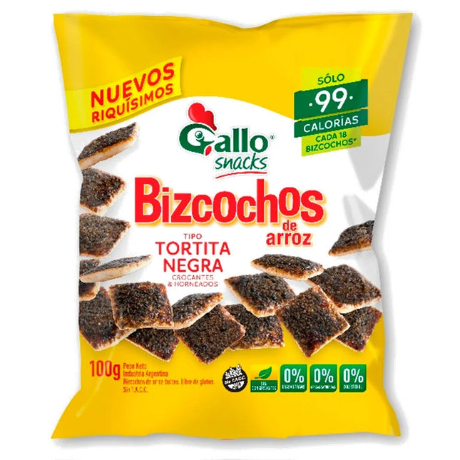 Black Pancake Type Rice Cakes Without TACC Gallo, 100 g / 3.52 oz
