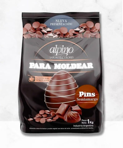 Chocolate Semiamargo en forma de Pins para moldear Alpino, 1 kg / 35,26 oz