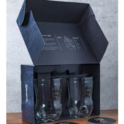 Kit - Vaso Fernet Ferchetto Botella Cortada + Posa Vaso + Revolvedor (2 Unidades)
