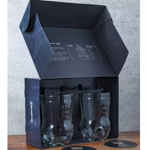 Kit - Vaso Fernet Ferchetto Botella Cortada + Posa Vaso + Revolvedor (2 Unidades)