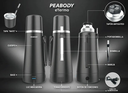 Peabody eTermo Electric Thermos with 2 temperature cut levels (1 Liter)
