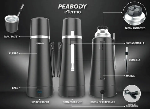 Peabody eTermo Electric Thermos with 2 temperature cut levels (1 Liter