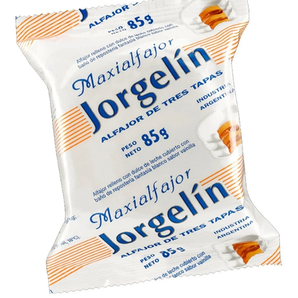 Jorgelin Triple Alfajor with Dulce de Leche and Vanilla Flavored White Coating, 75 g