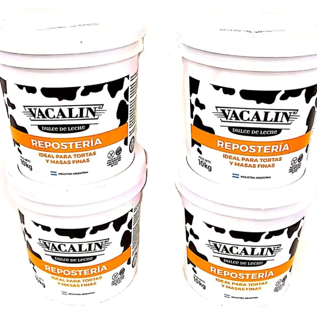 Dulce de Leche Vacalin Repostero Ideal Para Pastelería, 10 kg / 22 lb (4 potes plásticos de 10 kg c/u)