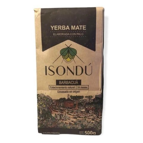 Yerba Mate Organica Isondú Barbacoa con Palo, 500 g / 17,63 oz